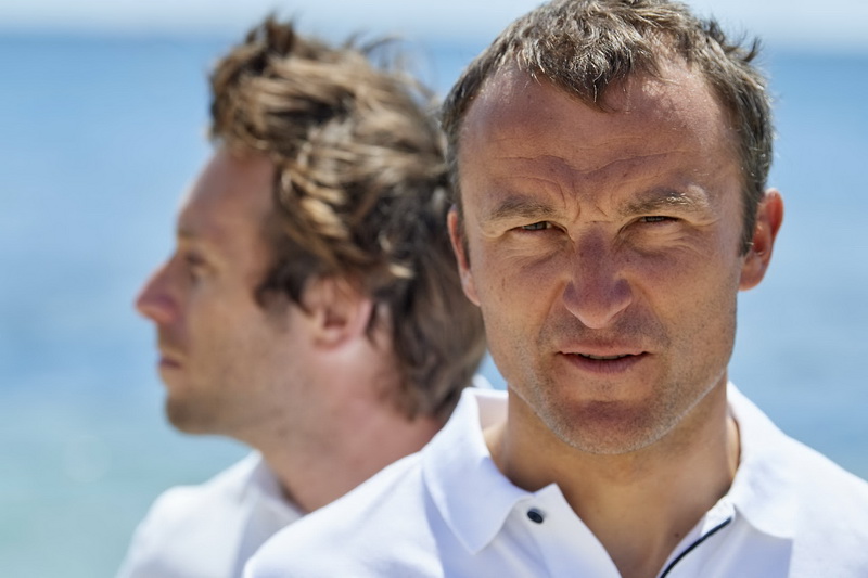 Lorient, mardi 2 juin 2019, Ian Lipinski, skipper du monocoque 40 pieds, Crdit Mutuel et Adrien Hardy son co-skipper pour la transat en double Jacques Vabre 2019. 
© yvan zedda