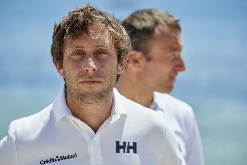 Lorient, mardi 2 juin 2019, Ian Lipinski, skipper du monocoque 40 pieds, Crdit Mutuel et Adrien Hardy son co-skipper pour la transat en double Jacques Vabre 2019. 
© yvan zedda