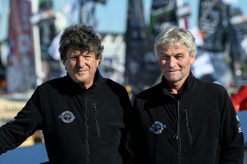 LES SABLES D'OLONNE, FRANCE - OCTOBER 23, 2024: Tout Commence en Finist�re - Armor Lux skipper Jean le Cam (FRA) has announced an official partnership with Bernard Stamm during prestart of the Vendee Globe, on October 23, 2024 in Les Sables d'Olonne, France - (Photo by Olivier Blanchet / Alea) © Olivier Blanchet / Alea